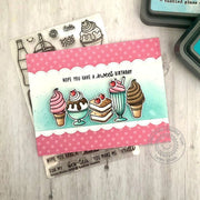 Sunny Studio Pink Polka-Dot Ice Cream Cone, Sundae & Milkshake Birthday Card using Summer Sweets 4x6 Clear Photopolymer Stamp