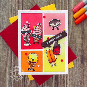 Sunny Studio Stamps Ice Cream Cone, Sundae & Popsicle Sweet Birthday Wishes Summer Handmade Grid Style Card (using Comic Strip Speech Bubbles Metal Cutting Dies)
