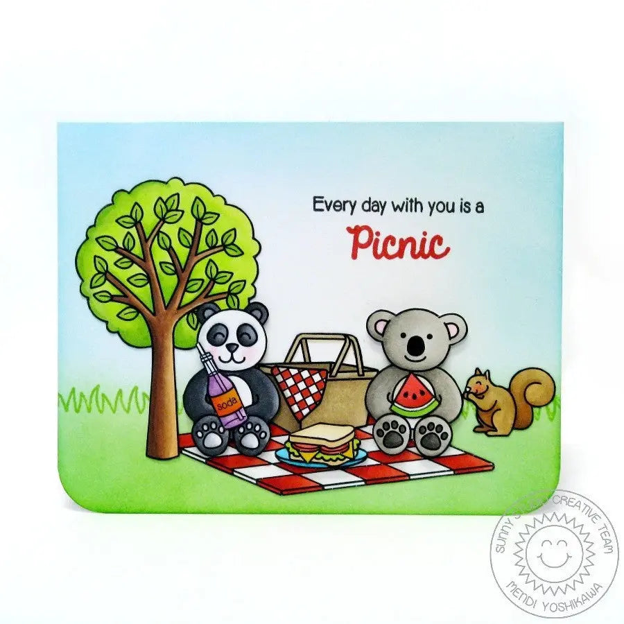 Sunny Studio Stamps Summer Picnic Panda & Koala Bear Scene Card