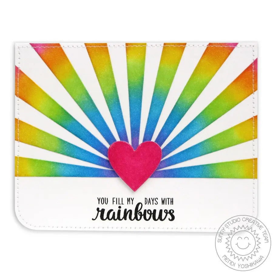 Sunny Studio You Fill My Days with Rainbows Heart Sunburst Card (using Color Me Happy 3x4 Clear Sentiment Stamps)