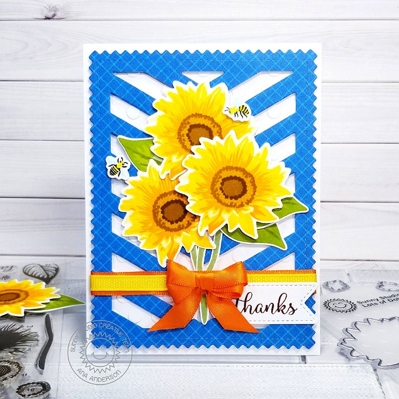 Sunny Studio Stamps Sunflower Fields Layered Flower Fall Chevron Thank You Card by Ana Anderson