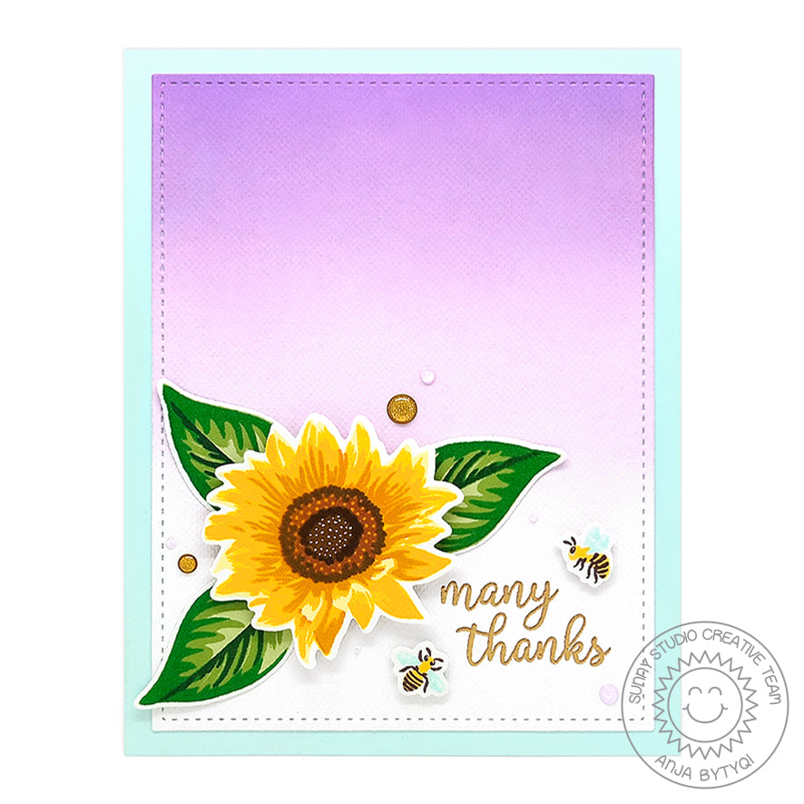 Sunny Studio Stamps Sunflower Fields Lavendar Ombre Thank You Card by Anja