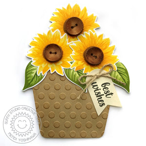 Sunny Studio Polka-dot Embossed Flower Pot Card using Sunflower Fields Stamps