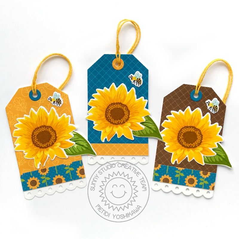 Sunny Studio Stamps Sunflower Fields Honey Bee Fall Layered Flower Gift Tags by Mendi Yoshikawa