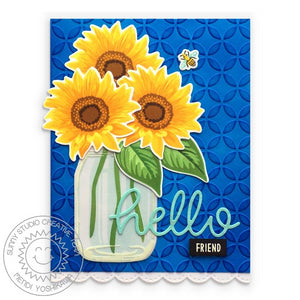 Sunny Studio Stamps Blue & Yellow Embossed Layering Floral Sunflowers in Jar Card