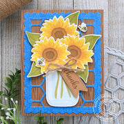 Sunny Studio Stamps Layered Fall Sunflowers in Jar Vase Card with Chicken Wire Background (using Frilly Frames Hexagon Card)