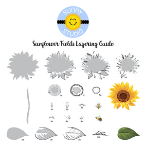 Sunny Studio Stamps Sunflower Fields Layered Flower, Leaf & Honey Bee Fall Layering Guide 