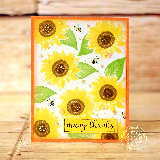 Sunny Studio Stamps Sunflower Fields Layered Flower Handmade Thank You Card by Lexa Levana