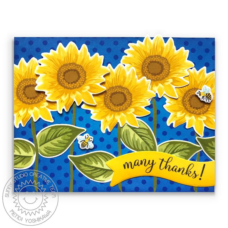 Sunny Studio Stamps Sunflower Fields Royal Blue Polka-dot Thank You Card