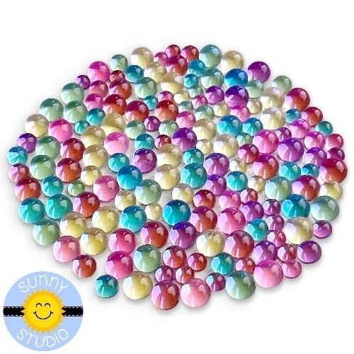 Sunny Studio Colorful Drops Rainbow Glass Droplets in 3mm, 4mm & 5mm Sizes for Card Making, Scrapbooking & Paper Crafts
