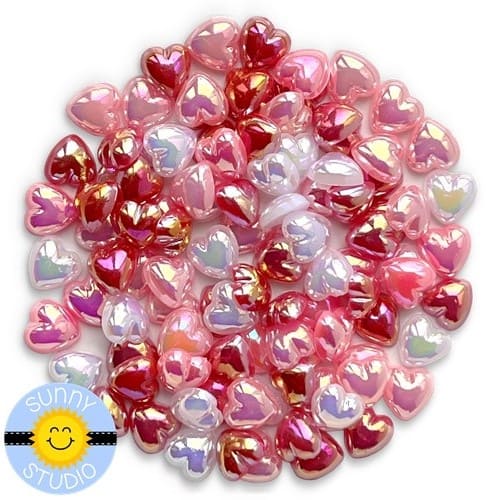 Sunny Studio Glossy Iridescent Faux Heart Shaped Pearls 7mm craft embellishment for Scrapbooking, Card Making and Paper crafts