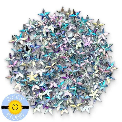 Sunny Studio Clear Iridescent Star Jewels Rhinestones Faux Crystals 7mm Flat Back for Paper Crafts and Cards