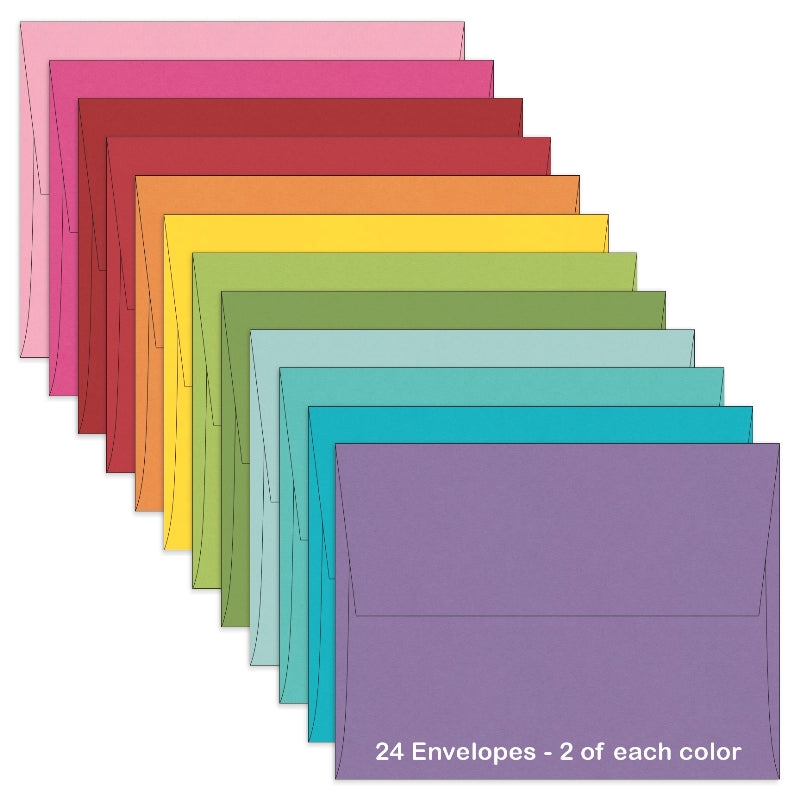 Sunny Studio Stamps Rainbow 24 ct. A2 sized Envelope Assortment Pack- 12 colors x 2 of each color