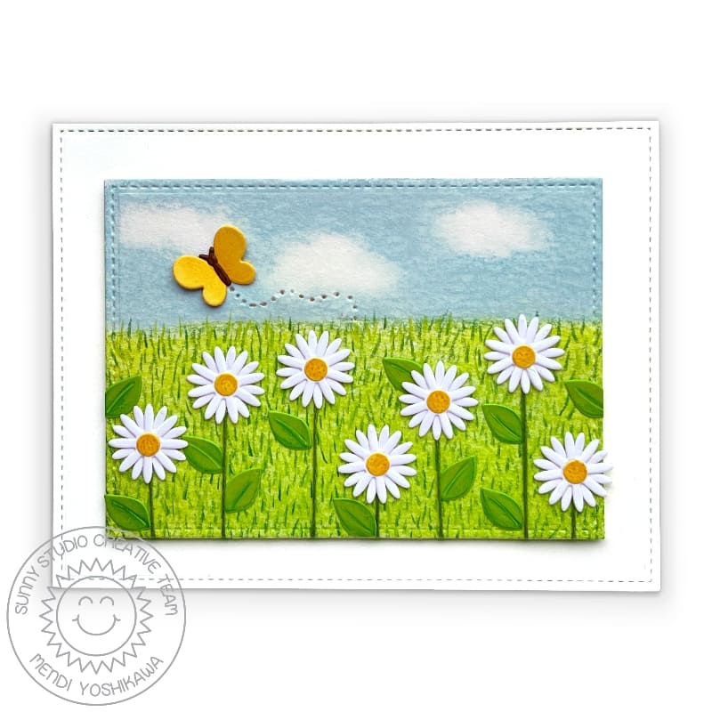 Sunny Studio Stamps Daisies Daisy Flowers in Grassy Field with Butterfly Spring Summer Card (using Basic Mini Shape Dies 4)