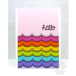 Sunny Studio Stamps Stacked Rainbow Scalloped Border Hello Card by Eloise Blue using Sunny Borders Metal Cutting Dies