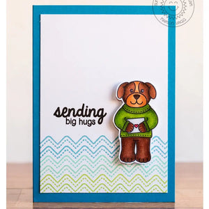 Sunny Studio Sending Big Hugs Puppy Dog Chevron Card (using Sunny Borders Clear Stamps)