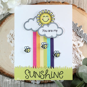 Sunny Studio Stamps Sunny Sentiments You Are My Sunshine Sun, Clouds, Rainbow & Bumblebee Card by Amy Kolling