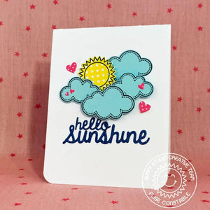 Sunny Studio Hello Sunshine Sun Peeking Out from Clouds with Hearts CAS Clean & Simple Card (using Sunny Sentiments Clear Stamps)