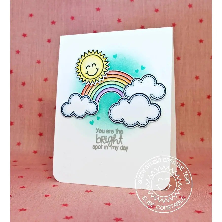 Sunny Studio Stamps Rain or Shine You Are The Bright Spot In My Day Rainbow with Clouds & Happy Face Sunshine Card