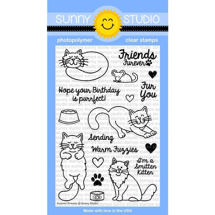 Sunny Studio Stamps Furever Friends 4x6 Kitty Cat Photo-Polymer Clear Stamp Set