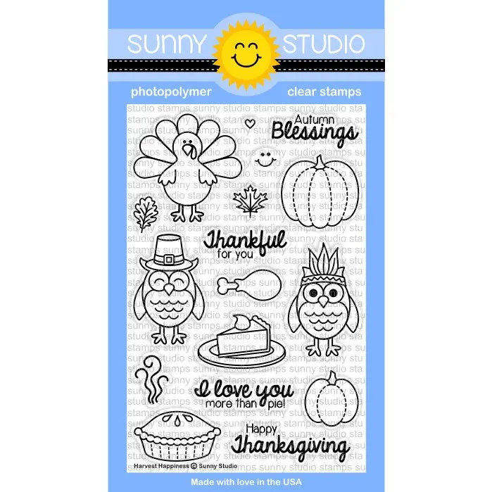 Sunny Studio Stamps Harvest Happiness 4x6 Fall Thanksgiving Photo-Polymer Clear Stamp Set
