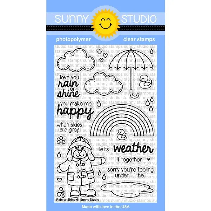 Sunny Studio Stamps Rain or Shine 4x6 Rainbow & Umbrella Photopolymer Clear Stamp Set