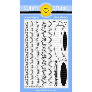 Sunny Studio Stamps Sunny Borders 4x6 Scalloped, Heart, Star & Zig-Zag Border Photo-Polymer Clear Stamp Set