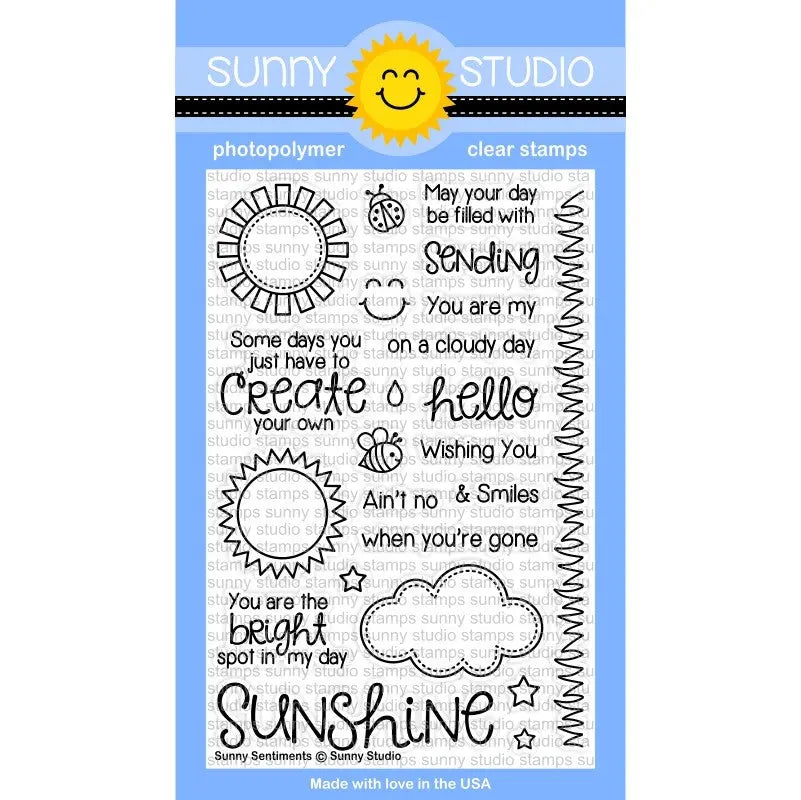 Sunny Studio Stamps Sunny Sentiments 4x6 Sunshine, Sun, Cloud & Grass Photo-Polymer Clear Stamp Set