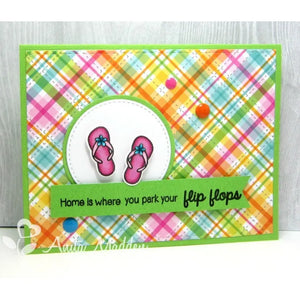 Sunny Studio Stamps Island Getaway Home Is Where You Park Your Flip Flops Plaid Summer Card