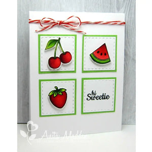 Sunny Studio Stamps Fresh & Fruity Red, White & Green Grid Style Cherry, Watermelon & Strawberry Hi Sweetie Summer Card