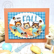 Sunny Studio Stamps Happy Fall Fox, Bear & Wolf with Colorful Autumn Leaves Scalloped Card using Critter Country 6x6 Paper Pad