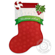 Sunny Studio Stamps Christmas Stocking with Holly & Berries Shaped Card using Christmas Trimmings Stamps