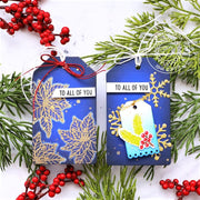 Royal Navy Blue & Gold Heat-embossed Christmas Poinsettias Handmade Holiday Gift Tags Sample Set by Isha Gupta.