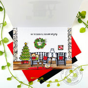 Sunny Studio Winter Lodge Checked Sofa, Chair & Holiday Tree Living Room Scene Card (using Cozy Christmas Clear Stamps)
