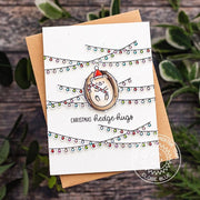 Sunny Studio Punny Hedgehog with Strings of Christmas Lights Handmade Card using Hedgey Holidays Clear Photopolymer Stamps