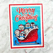 Sunny Studio Critter Animals Piled in Sleigh with Gifts Winter Christmas Card using Holiday Greetings 4x6 Clear Stamps