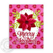 Sunny Studio Pink Poinsettia Scalloped Oval Holiday Merry Christmas Cards Set (using Holiday Greetings Clear Sentiment Stamps)