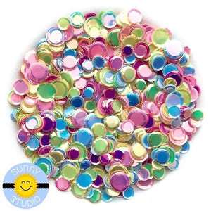 Sunny Studio Stamps Iridescent Rainbow Pastel Sequins 4mm, 5mm & 7mm Confetti perfect for embellishing paper crafting projects or shaker cards