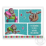 Sunny Studio It's Beginning To Look A Sloth Like Christmas Punny Holiday Card (using Lazy Christmas 3x4 Clear Stamps)