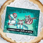 Sunny Studio It's Beginning to Look A Sloth Like Christmas Punny Red & Teal Holiday Card (using Lazy Christmas 3x4 Clear Stamps)
