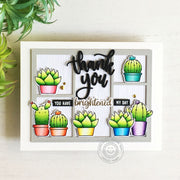 Sunny Studio Cactus Sitting In Window Thank You For Brightening My Day Card using Looking Sharp 3x4 Clear Stamps
