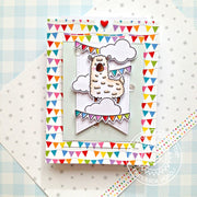 Sunny Studio Alpaca Llama with Banners Rainbow Handmade Birthday Card using Lovable Llama 2x3 Clear Craft Stamps