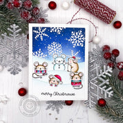 Sunny Studio Merry Christmouse Punny Mouse with Snowman Winter Christmas Card using Merry Mice Clear Craft Stamps