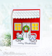 Sunny Studio Christmas Mouse House Holiday Card by Kay Miller using Merry Mice Stamps and Sweet Treats House Add-on Dies