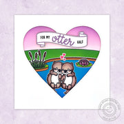Sunny Studio Sea River Otter in Pond Square Handmade Card with Heart Cutout (using My Otter Half 3x4 Clear Stamps)