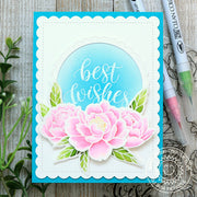 Sunny Studio Best Wishes Watercolor Peony Handmade Wedding Card using Pink Peonies 4x6 Clear Photopolymer Stamps