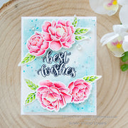 Sunny Studio Watercolor Peony Best Wishes Handmade Card using Pink Peonies 4x6 Clear Photopolymer Stamps