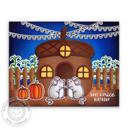 Sunny Studio Have A Mice Birthday Punny Fall Mouse Card (using Scenic Route Clear Hanging Light String Border Stamps)