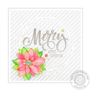 Sunny Studio Silver & White Poinsettia Flower Holiday Christmas Card (using Season's Greetings Clear Sentiment Stamps)
