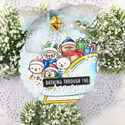 Sunny Studio Dashing Through The Snow Animals in Sleigh Scalloped Christmas Gift Tag using Sledding Critters 3x4 Clear Stamps